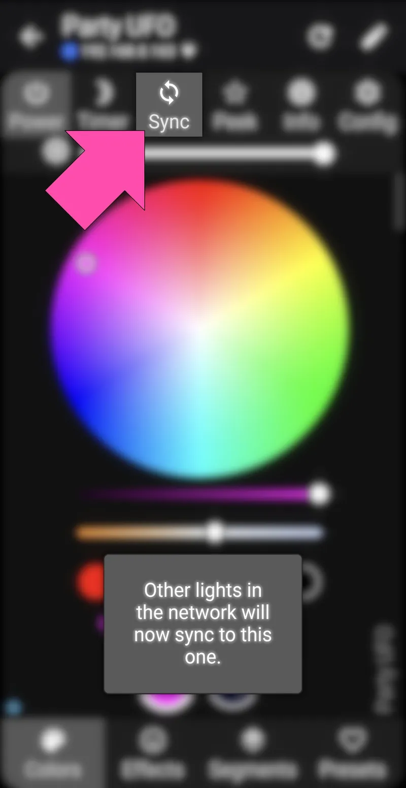 The Sync button in the WLED app
